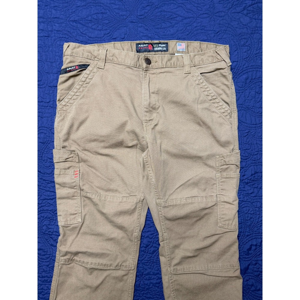 EUC Ariat M5 Straight Leg Cargo Pants Tan Mens 38x29.5 Cordura Nylon Workwear‎